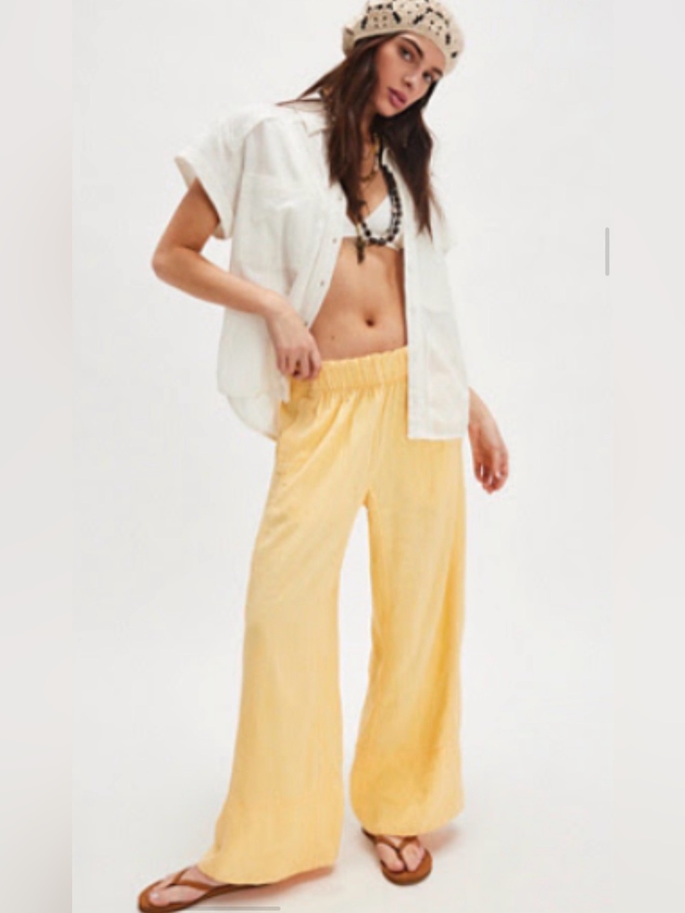 Free People days end Linen pull on Pants in Soft Yellow